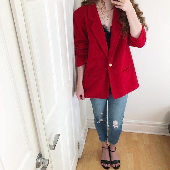 Vintage Parisian Oversized Red Blazer Jacket Coat - Picture 3 of 5